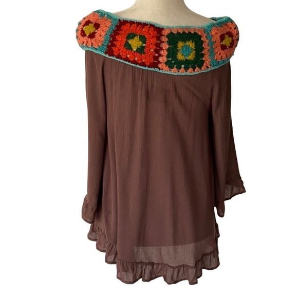 Judith March Boho Pheasant Crochet Top Shirt SZ S - Picture 2 of 15